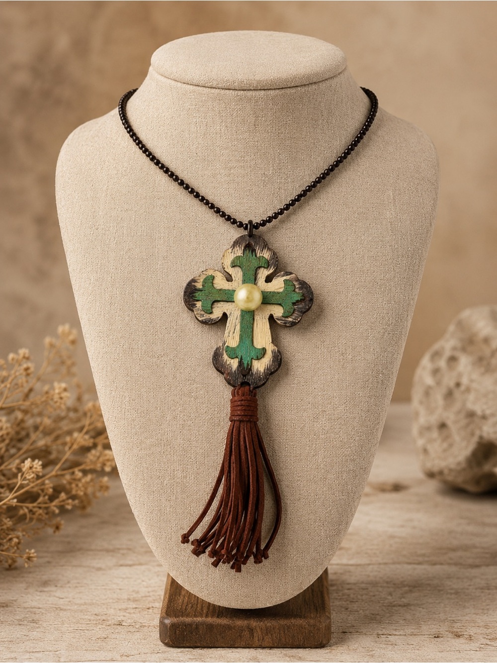 Midwestern Metal Cross‎ Necklace with Tassel